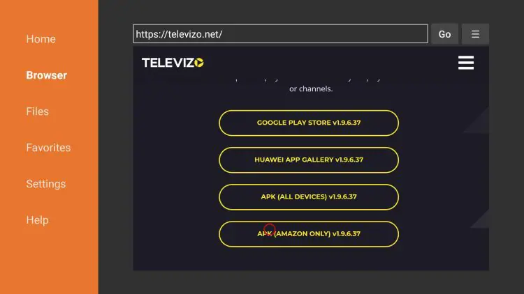 Telecharger application Televizo avec Downloader App